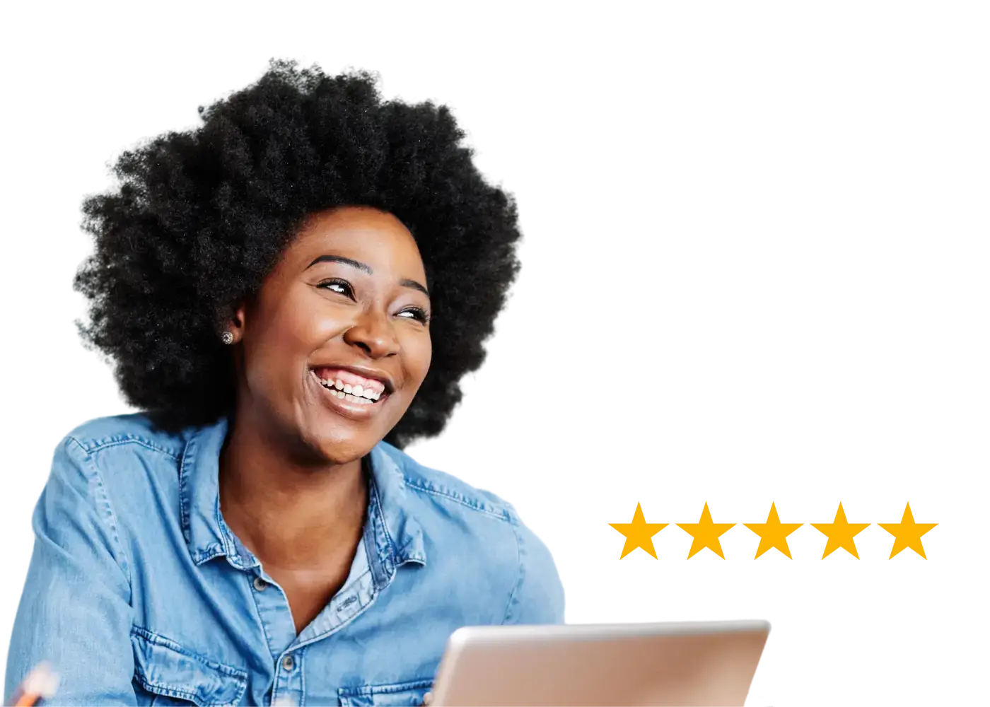 Happy woman using Giftbit on laptop