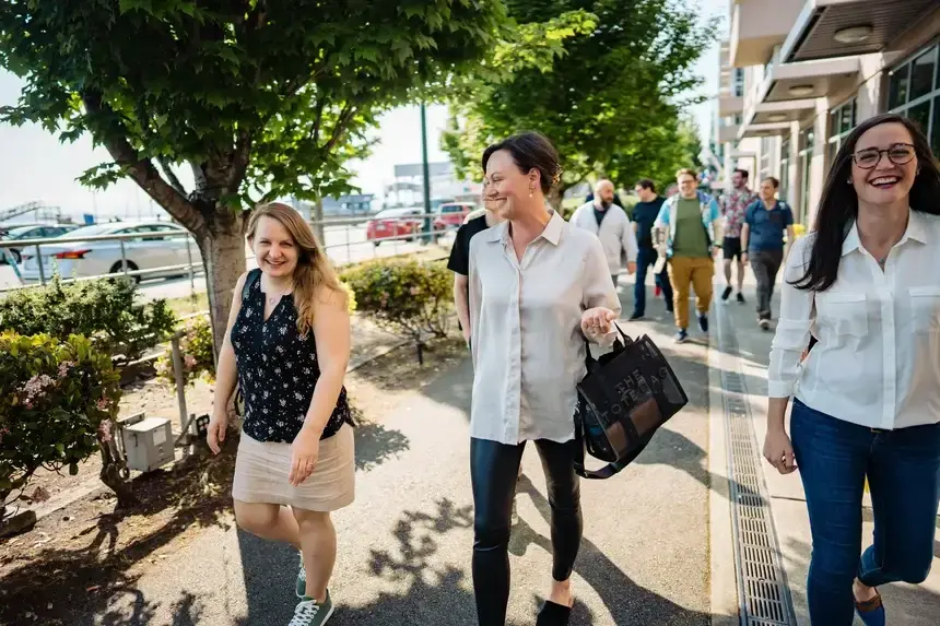 3 members of the Giftbit team walking together in Seattle