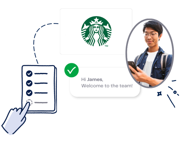 graphic of employee receiving a digital starbucks card